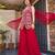 Women's red georgette embroidered straight kurti set with palazzo and dupatta