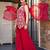 Women's red georgette embroidered straight kurti set with palazzo and dupatta