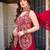 Women's red georgette embroidered straight kurti set with palazzo and dupatta