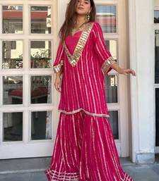 Women's pink viscose embroidered straight kurti set for women with sharara