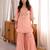 Women's peach viscose embroidered straight kurti set for women with sharara