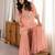 Women's peach viscose embroidered straight kurti set for women with sharara