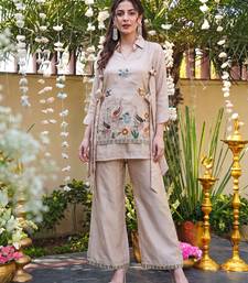 Women's cream viscose embroidered kurti set with pant