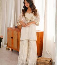 Women's off white viscose embroidered straight kurti set for women with sharara