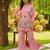 Women's pink viscose embroidered kurti set with pant