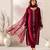 Women's maroon silk blend embroidered straight kurta set with pant and dupatta