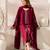 Women's maroon silk blend embroidered straight kurta set with pant and dupatta