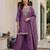 Women's purple silk blend embroidered straight kurta set with palazzo and dupatta