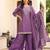 Women's purple silk blend embroidered straight kurta set with palazzo and dupatta