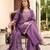 Women's purple silk blend embroidered straight kurta set with palazzo and dupatta