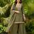 Women's olive silk blend embroidered straight kurta set with palazzo and dupatta