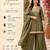 Women's olive silk blend embroidered straight kurta set with palazzo and dupatta