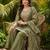 Women's olive silk blend embroidered straight kurta set with palazzo and dupatta