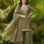 Women's olive silk blend embroidered straight kurta set with palazzo and dupatta