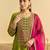Women's olive silk blend embroidered straight kurta set with pant and dupatta