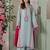 Women's light blue crepe embroidered straight kurta set with pant and dupatta