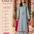 Women's light blue crepe embroidered straight kurta set with pant and dupatta