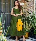 Women's dark green rayon patch worked kurta