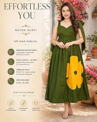 Women's dark green rayon patch worked kurta 2