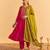 Women's pink silk blend embroidered straight kurta set with pant and dupatta