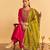 Women's pink silk blend embroidered straight kurta set with pant and dupatta