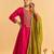 Women's pink silk blend embroidered straight kurta set with pant and dupatta