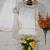 Women's off white chinon  embroidered kurti set with palazzo and dupatta