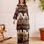 Women's dark brown rayon printed kurti set with palazzo
