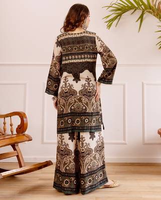 Women's dark brown rayon printed kurti set with palazzo 4