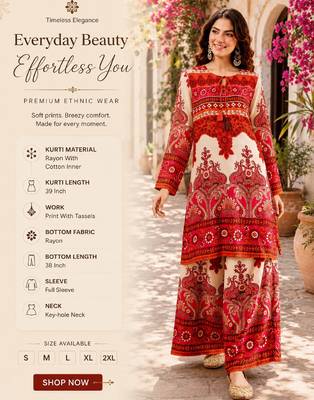 Women's pink rayon printed kurti set with palazzo 2