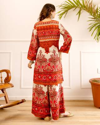 Women's pink rayon printed kurti set with palazzo 4