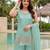 Women's  sea green crepe embroidered straight kurti set with palazzo and dupatta