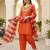 Women's orange viscose embroidered straight kurta set with patiala pant and dupatta