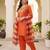 Women's orange viscose embroidered straight kurta set with patiala pant and dupatta