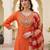 Women's orange viscose embroidered straight kurta set with patiala pant and dupatta