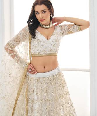 White Sequins Net Lehenga Choli With Dupatta 2