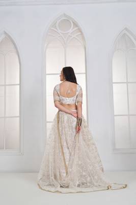 White Sequins Net Lehenga Choli With Dupatta 5