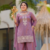 Women's purple silk blend embroidered straight kurta set with palazzo and dupatta