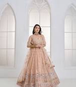 Peach Floral Embroidered Net Wear Lehenga Choli