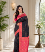 black color contrast weaving border with allover weaving and rich weaved pallu silk blend saree