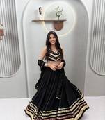 Black EmbroideryGamthi and sequin mirror lace Work Cotton Lehenga Choli Set
