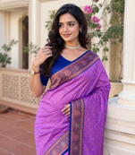 lavender color contrast weaving border with allover weaving and rich weaved pallu silk blend saree