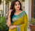 mustard yellow color contrast weaving border with allover weaving and rich weaved pallu silk blend saree