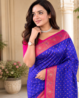 purple color contrast weaving border with allover weaving and rich weaved pallu silk blend saree