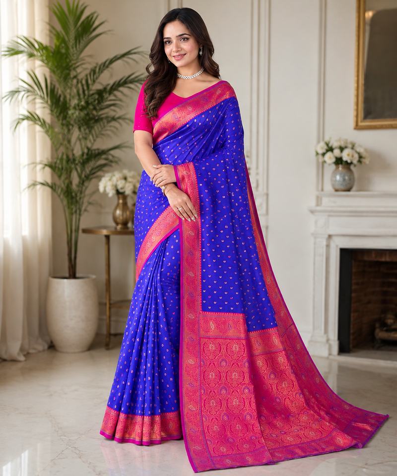 purple color contrast weaving border with allover weaving and rich weaved pallu silk blend saree