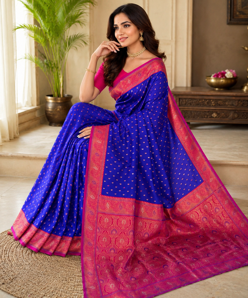 purple color contrast weaving border with allover weaving and rich weaved pallu silk blend saree