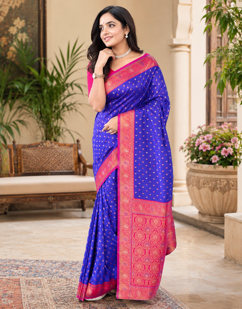 purple color contrast weaving border with allover weaving and rich weaved pallu silk blend saree