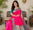 rani pink color contrast weaving border with allover weaving and rich weaved pallu silk blend saree