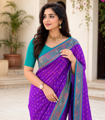 violet color contrast weaving border with allover weaving and rich weaved pallu silk blend saree