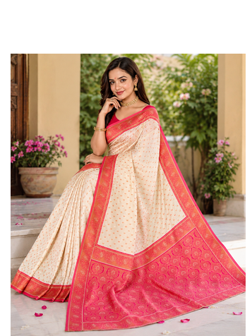 white color contrast weaving border with allover weaving and rich weaved pallu silk blend saree 3